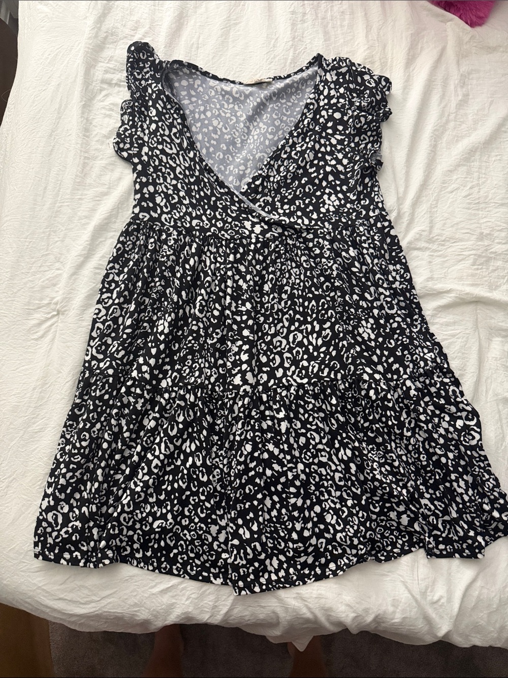 Black & White Leopard Print Wrap Dress